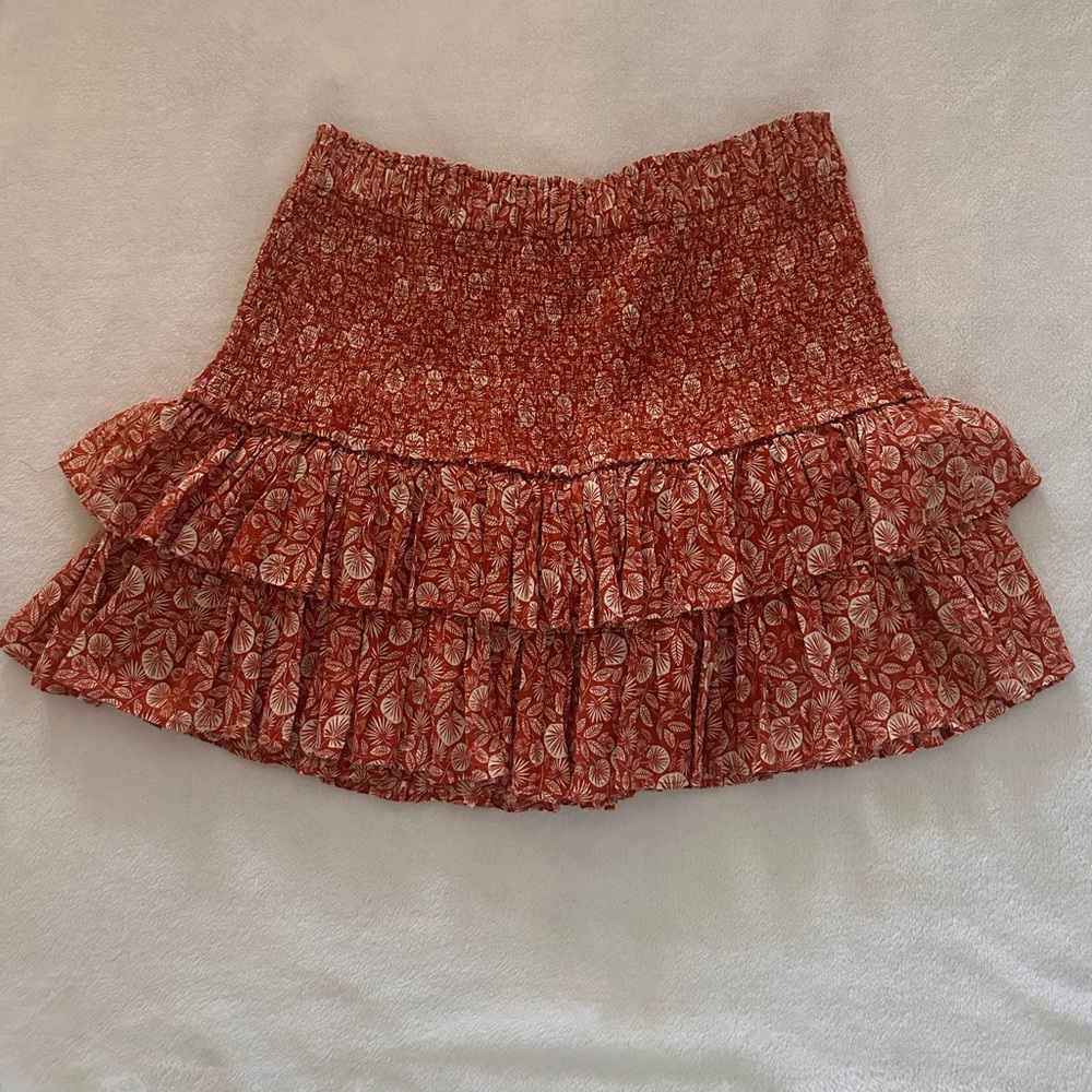 LOFT Orange Skater Mini Skirt with Tiered Ruffles